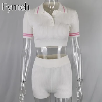 

Fyrneh Women O Neck Short Sleeve Lovely 2 Piece Set Summer Fashion Chic Ribbed Street Wear Outfits Comfort Casual Matching Suit
