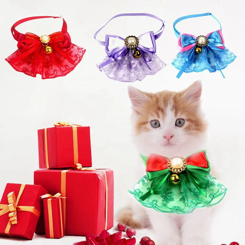 

New Christmas Cat Collar Adjustable Pets Collar Puppy Chihuahua Collar with Bells Cat Bowknot Featival Collar For Dogs