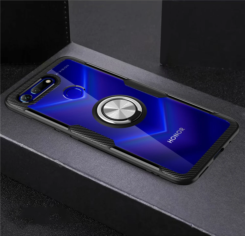 Прозрачный чехол для huawei Honor 8s 10i 8X Max 7X10 20 Lite Pro прозрачный чехол с магнитным кольцом для huawei Honor View 20 Play V20 - Цвет: Тёмно-синий