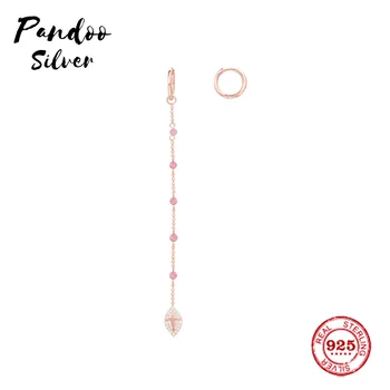 

Fashion Charm Silver Original 1:1 Copy,Sterling Silver Asymmetric Pink Pendant Earrings With Hoop Luxury Jewelry Gift For Female