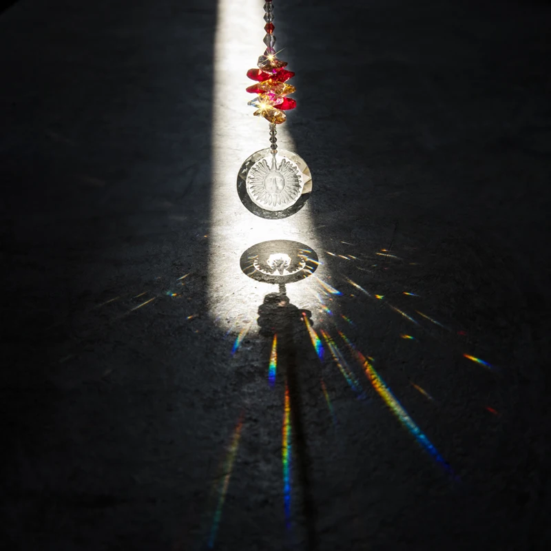 

H&D Crystal Red Octogon Beads Pendant Rainbow Sun Charm Suncatcher Christams Decor Gift Boxed