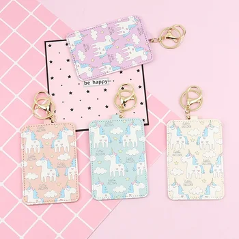 

Cute Cartoon Card Cover with Keyring Chain Fashion Card Bag Bank Credit Card Holder Student ID Bus Card Pass Holder