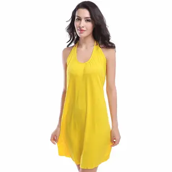 

European and American Seaside Solid Color Bikini Outer Blouse Sexy Halter Dress 11-Color Women's Swimwear Beach Suit