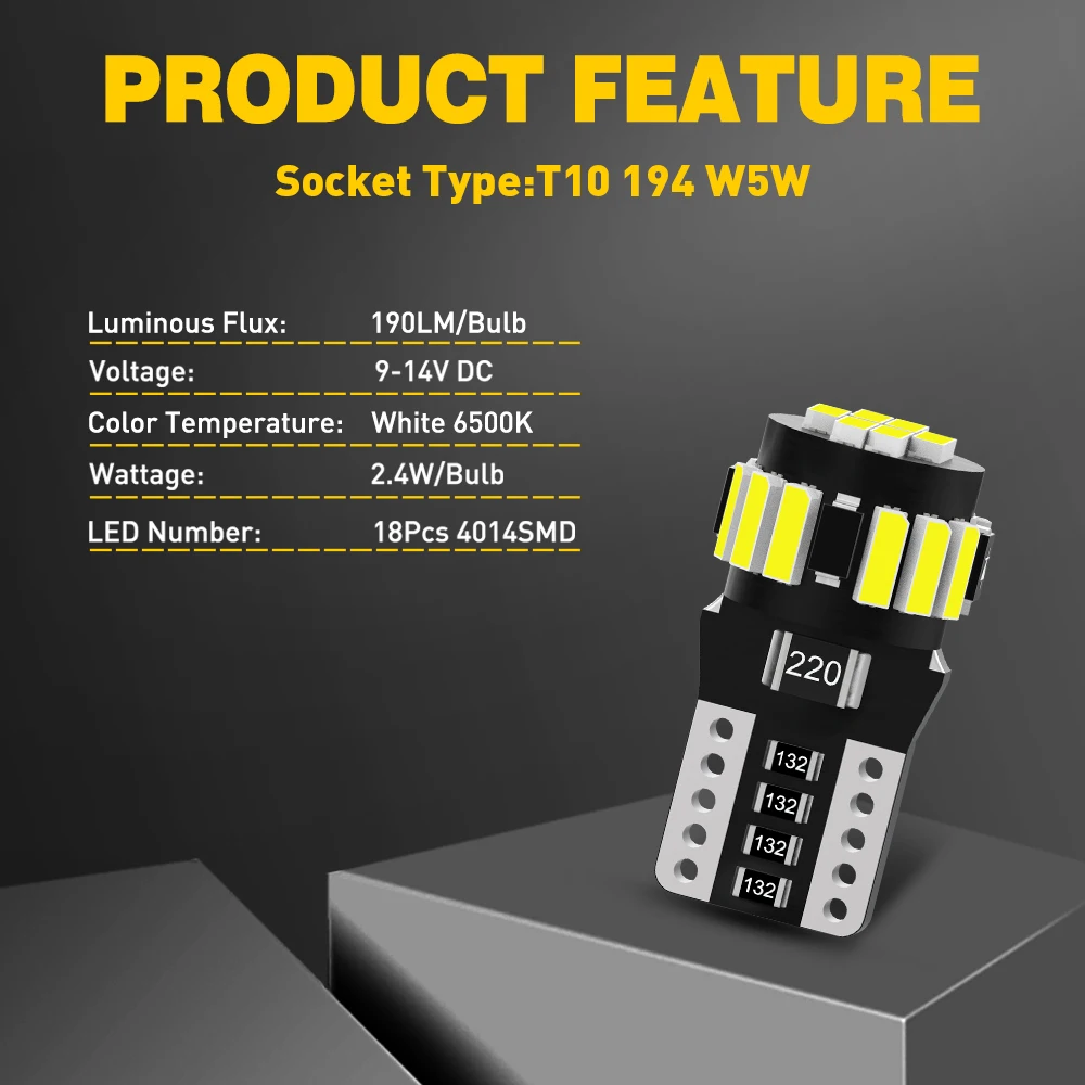 2Pcs Led ڵ Ʈ T10 W5W ȭƮ Canbus   ڵ Led ׸  Skoda  Octavia Fabia پ 
