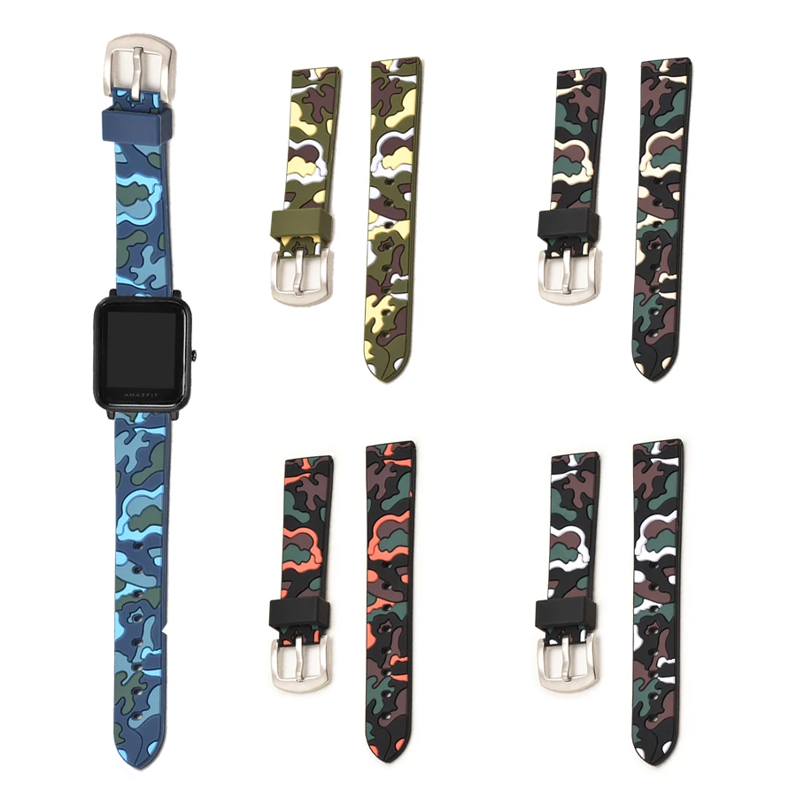 Для Amazfit Bip ремешок силиконовый Камуфляжный сменный Браслет Для Xiaomi Huami Amazfit Bip Bit аксессуары 20 мм ремешок для часов