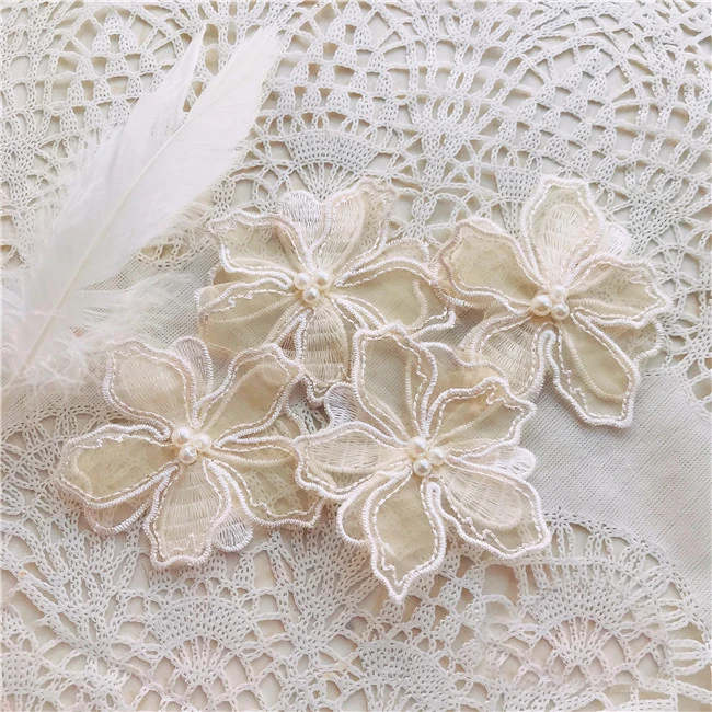 10 Patchs Fleurs Dentelle Blanche Organza - Pour Robes De Mariée, DIY, Décoration Vêtements