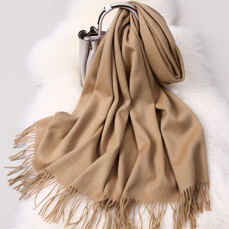 

Winter 100% Pure Wool Scarf Women Solid Camel Warm Echarpe Wraps for Ladies Cashmere Foulard Femme Thicken Merino Wool Scarves