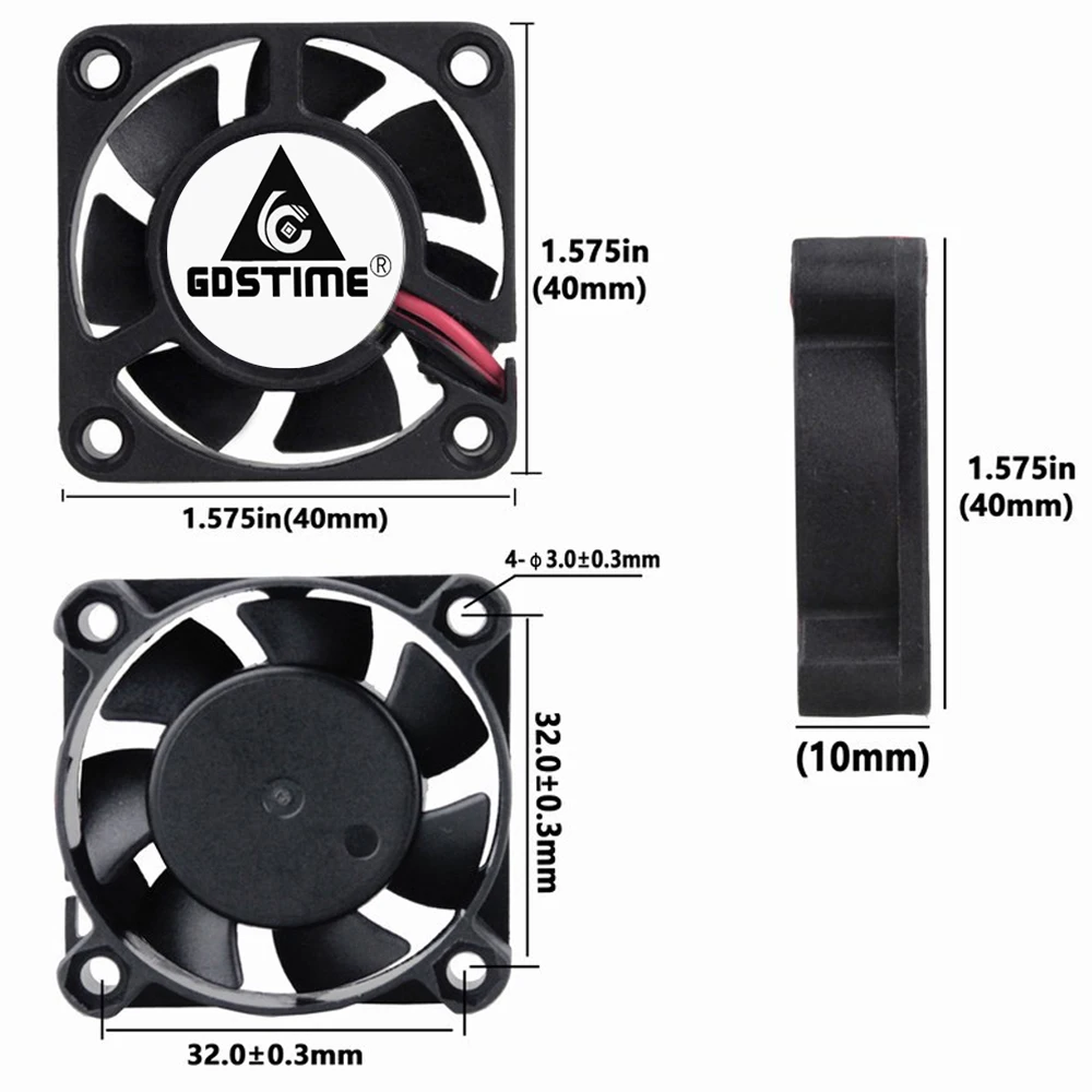 10pcs 12V 3Pin 40mm x 40mm x 10mm 4cm Brushless Cooling Fan Free Shipping