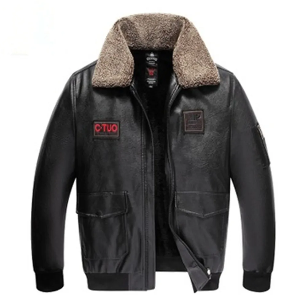 

New Leather Jacket Men's Fashion Slim Moto Bike Style Pilot Coat Casual Wool Fur Turn-Dowm Collar Leather Coat L-5XL