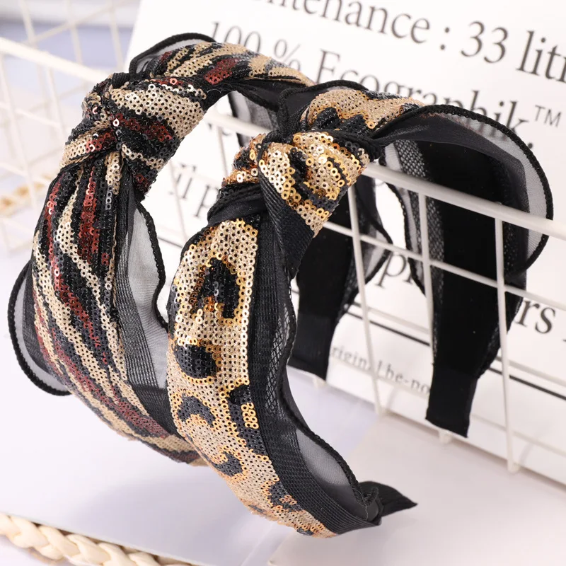 

2019 Wide Bohemia Lace Sequins Leopard Knot Fall Winter Women Girls Headbands Hairbands Head Wear Fashion Accessories-MSD5-W5