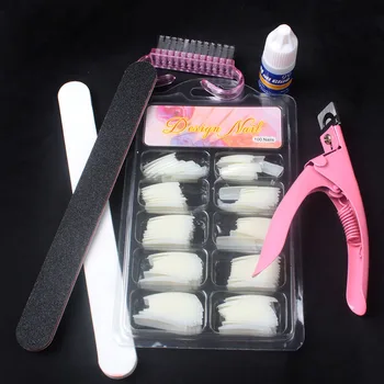 

100Pcs Natural False Nail French Tips and Nail Art Glue Nail Cutter Nail Polish Nail File Tools kits Set Easy To Use Top Quality