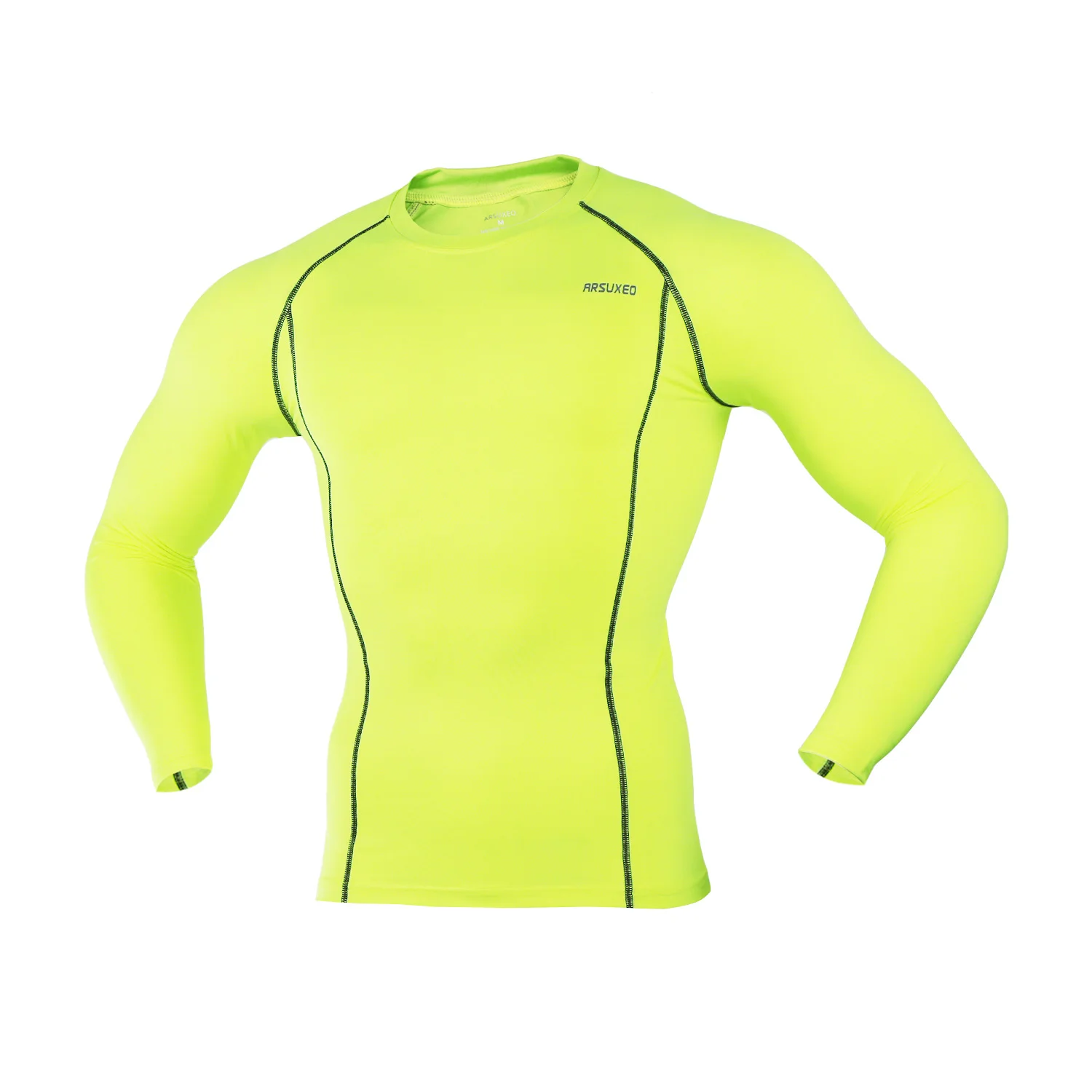 Мужское Спортивное нижнее белье для велоспорта с длинным рукавом, компрессионная облегающая футболка для бега, тренажерного зала, фитнеса, тяжелой атлетики - Цвет: Fluo Yellow