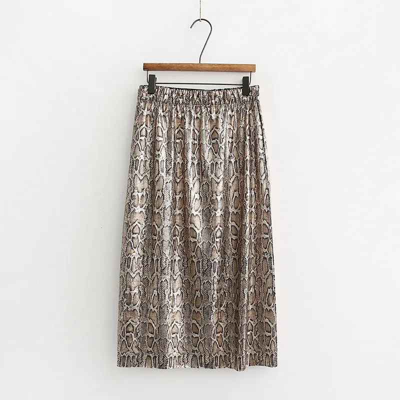 Мода Za 2020 Женская юбка с блестками и змеиным принтом Корейская длинная фатиновая
