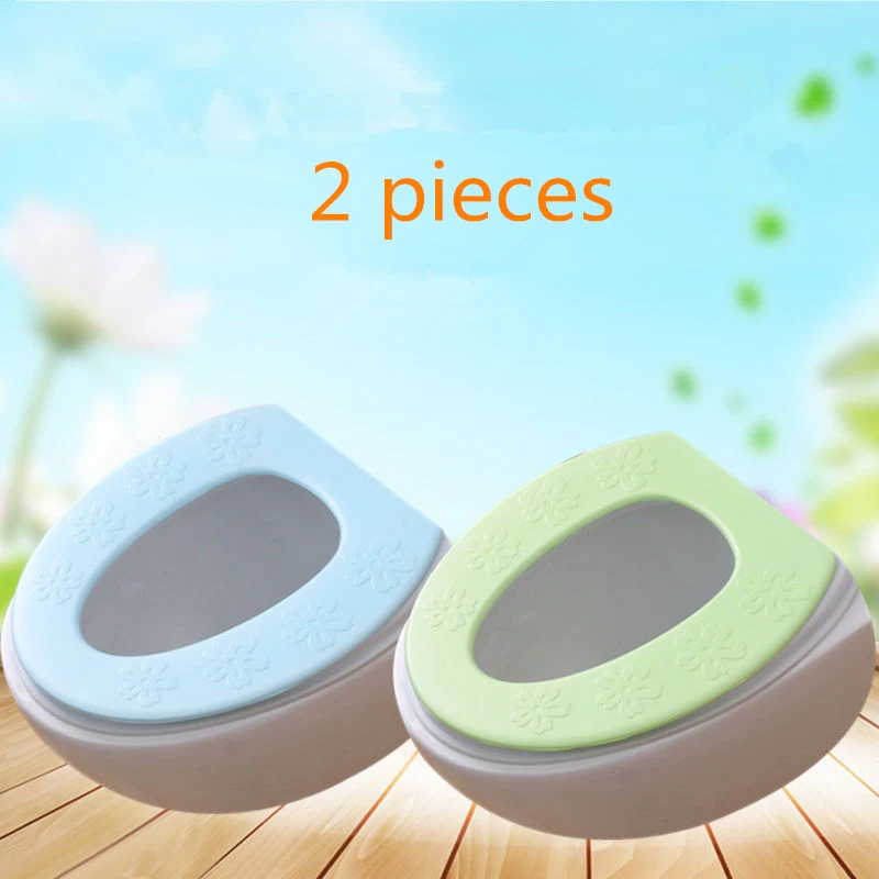 2 Pieces Toilet Cushion Closestool Lid Top Mat EVA Adhesive Toilet Seat Cover Waterproof Toilet Cover Bath Cushion For Summer - Цвет: flower bluex1greenx1