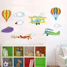 Three Generations Removable Wall Stickers Living Room Bedroom CHILDREN'S Room Hot-air Ballon Airplane Stickers Air General Mobil