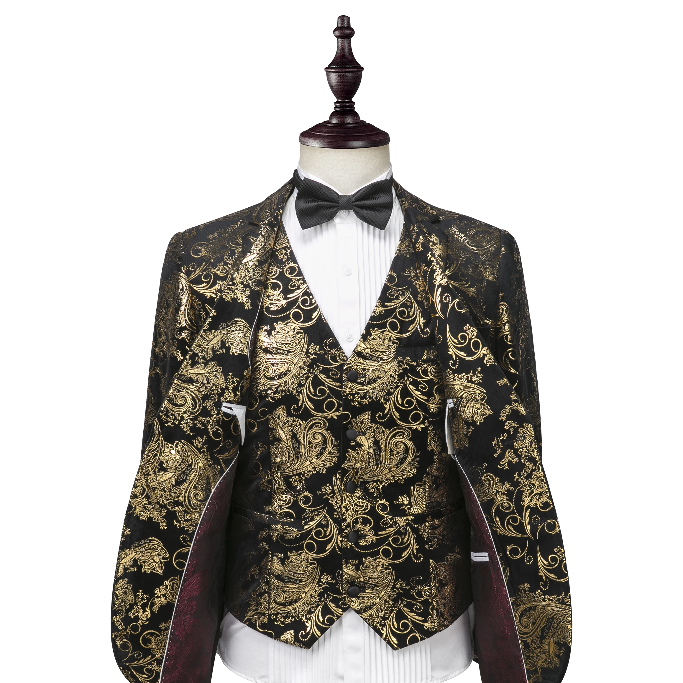 Baroque Printed Mens Suits Designers 2019 Mens Stage Costumes for Singers Party Dress Bronzing Suits Sequin Mens Gold Suits Slim