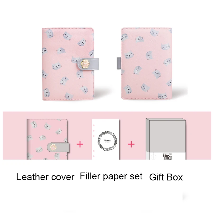 kitty planner set Спиральная записная книжка Never Cute Kitty Cat в Корейском стиле, ежедневник A6, органайзер в сетку, в горошек, наполнитель, бумага для школьников, подарок, канцелярские принадлежности - Цвет: kitty planner set