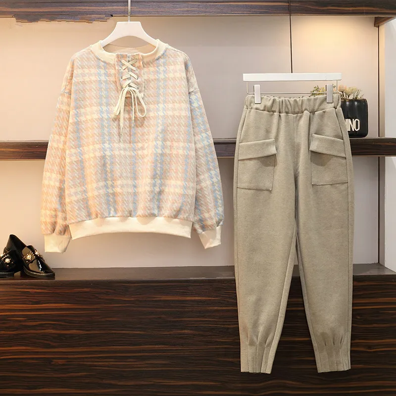 

2 Piece Set Women 2019 Autumn Women Long Sleeve Round Neck Tops + Pant Suits Tracksuit Sets Casual Female Plus Size 4XL