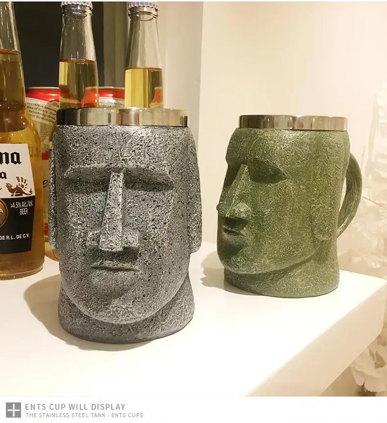Tiki Miug Пасхальный островок чашка с открывалкой для консервов полинезийский Камень Статуя Танкард кофейные пивные кружки Пасхальный остров подарок для влюбленных 600 мл