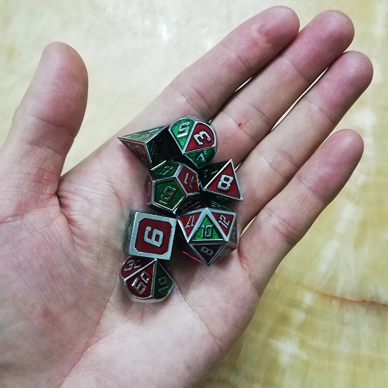 Игральные кости DND металлические РГП набор многогранных подземелий Дракон d20 10 6 8 12 настольные игры цинковый сплав смешивание Красный Зеленый цифровой узор в кости