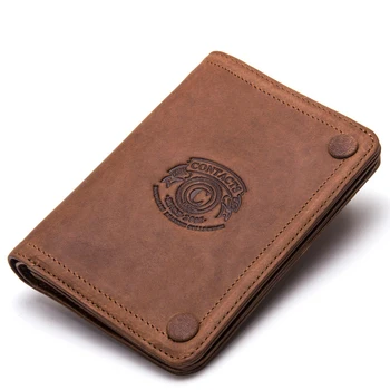 

CONTACT'S Men Wallet Credit Card Holder Coin Purse Crazy Horse Cow Genuine Leather Wallet Male Purse Small Slim Money Bag Perse