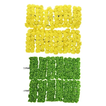 

288Pcs 2CM PE Rose Foam Mini Flower Bouquet Solid Color Wedding Decoration, 144Pcs Yellow & 144Pcs Green