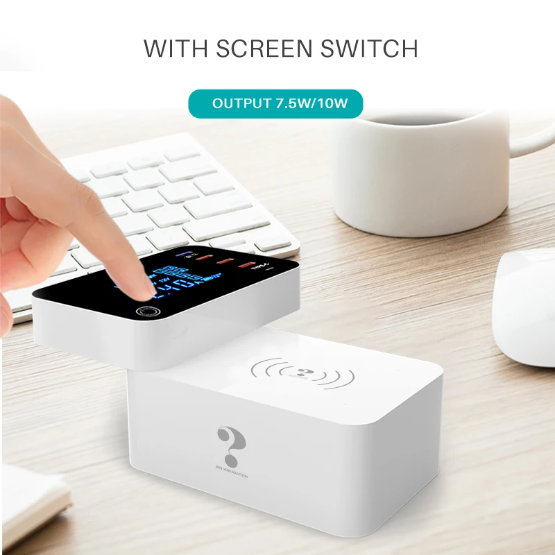 

Smart USB Charger Foldable Wireless QC3.0 Quick Charge Type C Switch Button Display Screen Adapter for iphone Xs Xiaomi Samsung