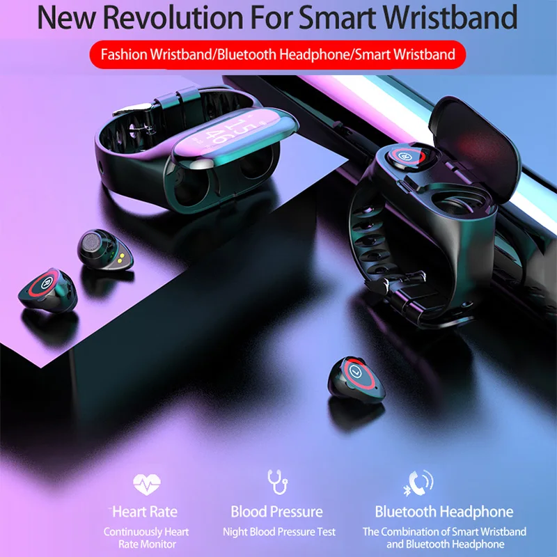 

HOT Smart Watch Bracelet Bluetooth Wireless Earphone 2 in 1 Heart Rate Monitor for Sports BUS66