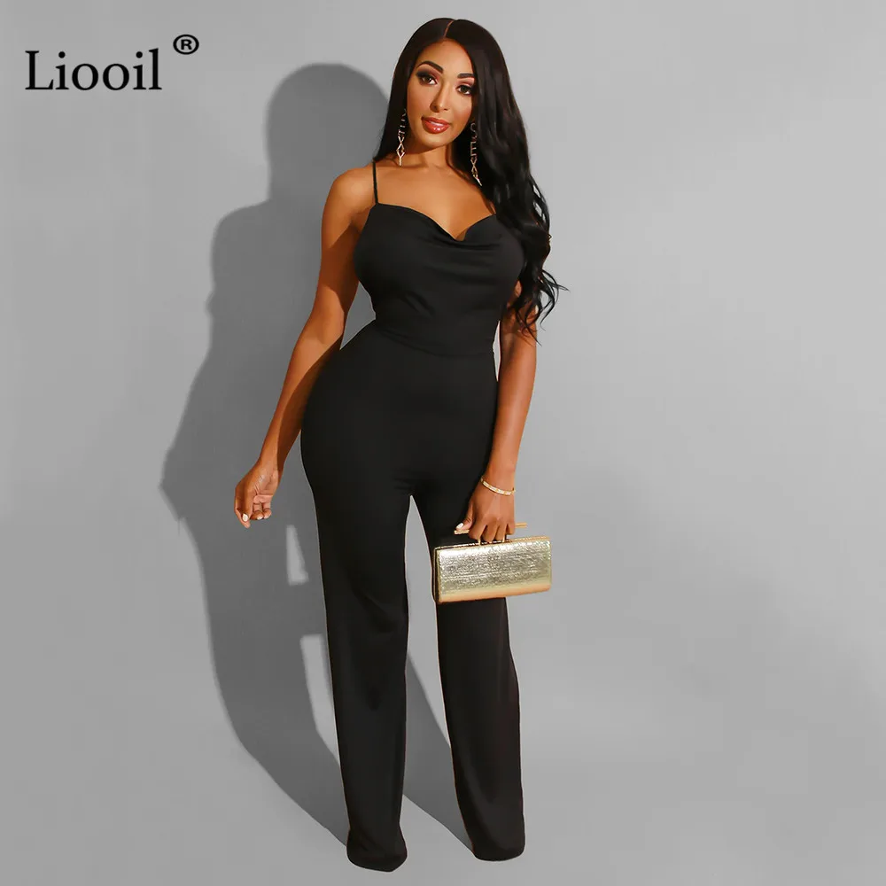 Liooil, сексуальный цельный костюм, комбинезоны с открытой спиной, осень, без рукавов, на шнуровке, вечерние, Клубные комбинезоны, женский комбинезон, черные комбинезоны