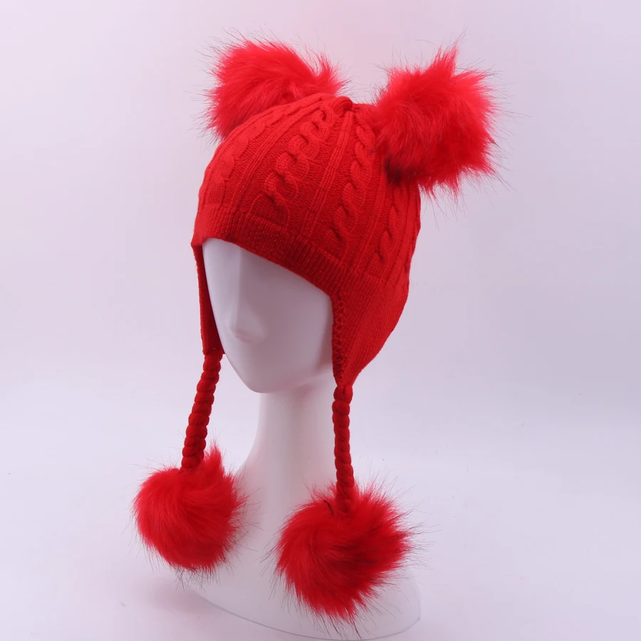 Зимняя детская одежда, вязаные Skullies шапки для детей от 2 до 6 лет детская шапочка шапки с помпонами из меха и с помпонами на открытом воздухе для девочек и мальчиков; теплые детские шапки-ушанки
