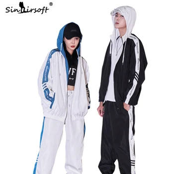 

New Design Men's Suit Long Sleeve Hooded Tops Zipper Teenager Letter Printed Full Length Trousers Side Ripped Couple Suit Autumn
