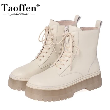 

Taoffen Women Ankle Boots Cross Strap Fashion Platform High Heel Winter Shoes Woman Zipper Warm Short Boot Footwear Size 34-40