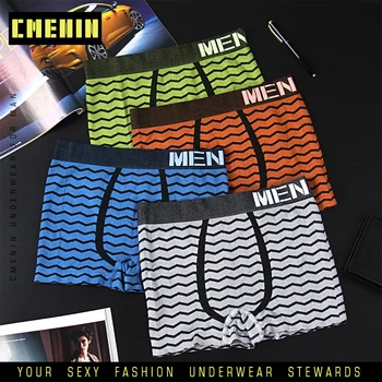 

2020 Sexy Men Underwear Boxer Shorts Basic Panties Seamless Men's Underwear Boxers Wave Stripe Mens Underpants Lingerie M0042