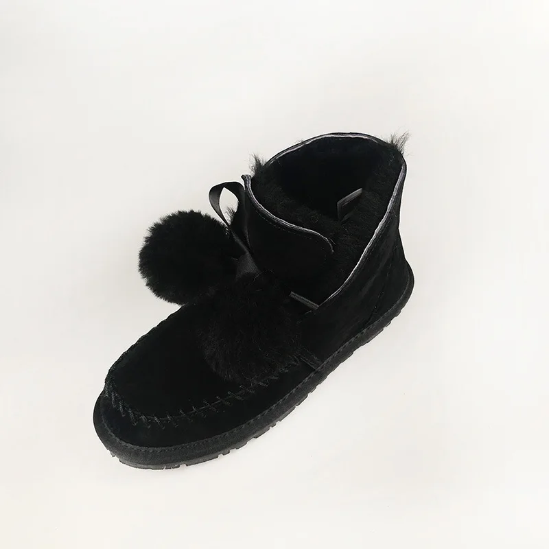 Новые женские зимние ботинки Kailin с коротким овечьим мехом и шерстяными помпонами; бархатные женские хлопковые ботинки; модная обувь