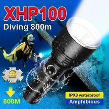 

Most Powerful XHP100 Diving Led Flashlight 18650 Rechargeable Underwater Lantern IPX8 Waterproof High Power Dive LED Torch Light