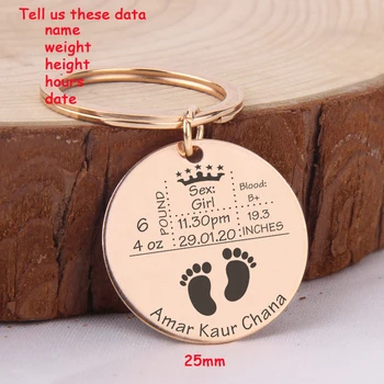 

Stainless Steel Baby Information Stats Keychain Round Jewelry For New Parents New Grandparents Gift Fashion Accessories