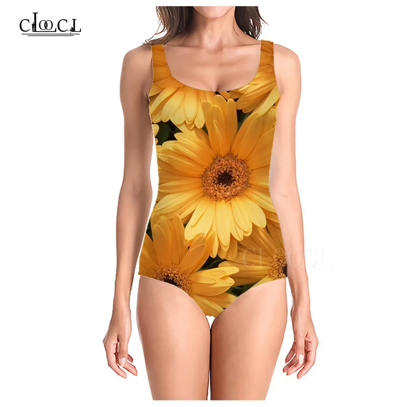 Женский слитный купальник с цветочным принтом без рукавов|Комбинезоны| |