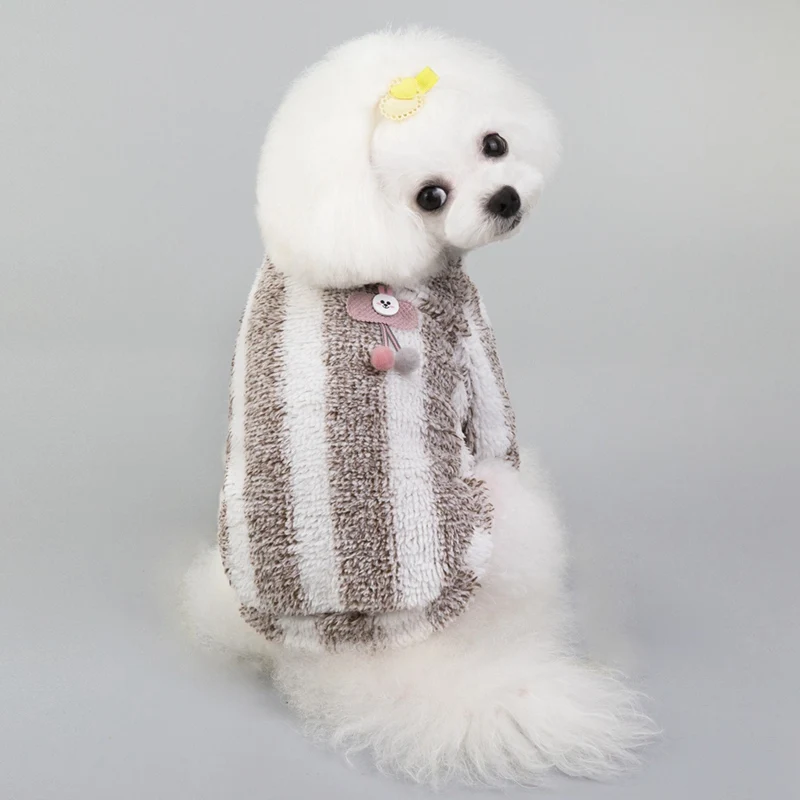 Одежда для маленькой собаки пальто белая полосатая овца Щенок Чихуахуа одежда зимой теплая одежда модный костюм для домашних животных