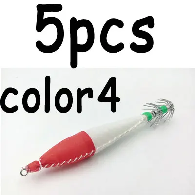 5pcs color 4 5 шт./упак. 10,5 см/6 г светящийся двухслойный зонт Кальмар Осьминог Джиги приманки Светящиеся искусственные деревянные креветки для морской рыбалки - Цвет: 5pcs color 4