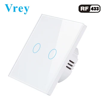 

Vrey Wireless Remote Touch Wall Switch, Touch Switch, EU Standard 1way/2Gang Switch,Waterproof Crystal Tempered Glass Panels