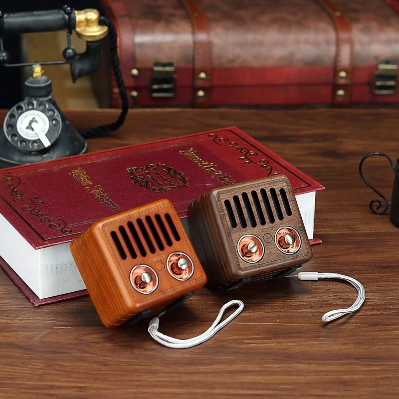 ABHU-Portable Vintage Radio Retro Wooden Bluetooth Speaker Strong Bass Enhancement Mini Speaker Support FM TF Card AUX Audio MP3