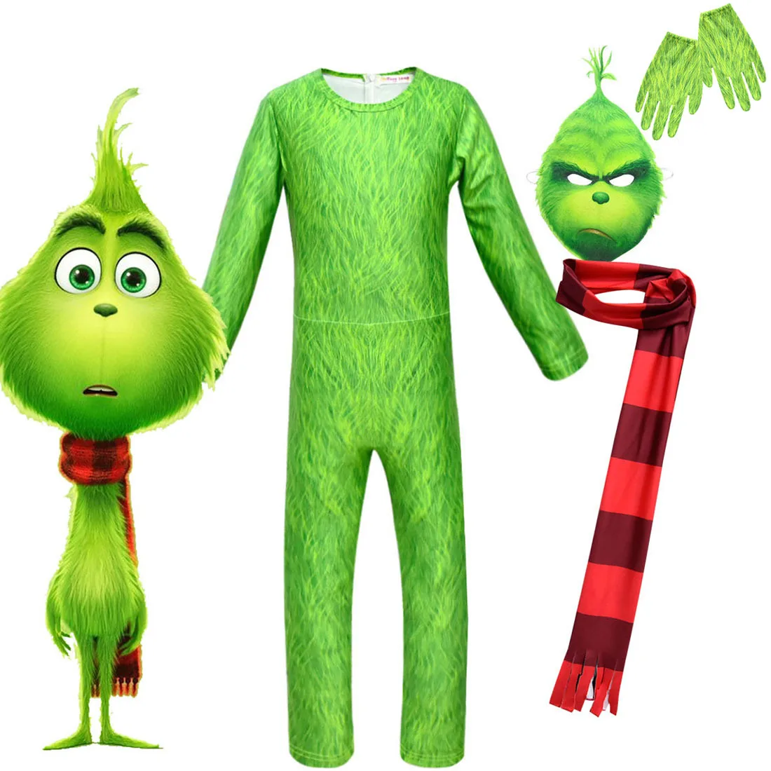 Забавные карнавальные костюмы Mardi Gras green The Grinch для детей и взрослых; Комплект для мальчиков; карнавальный костюм на Хэллоуин; вечерние костюмы Grinch; детская одежда; 4 предмета