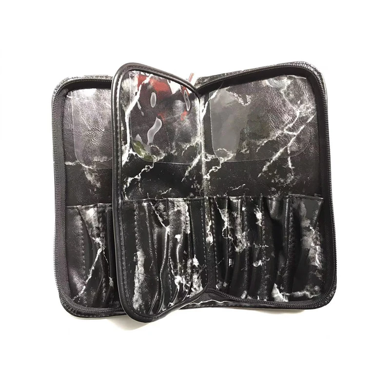 Black color Клатч для макияжа из искусственной кожи с мраморным камнем, Женская щетка, ручка, зажим, сумка на молнии, профессиональный маникюр - Цвет: Black color