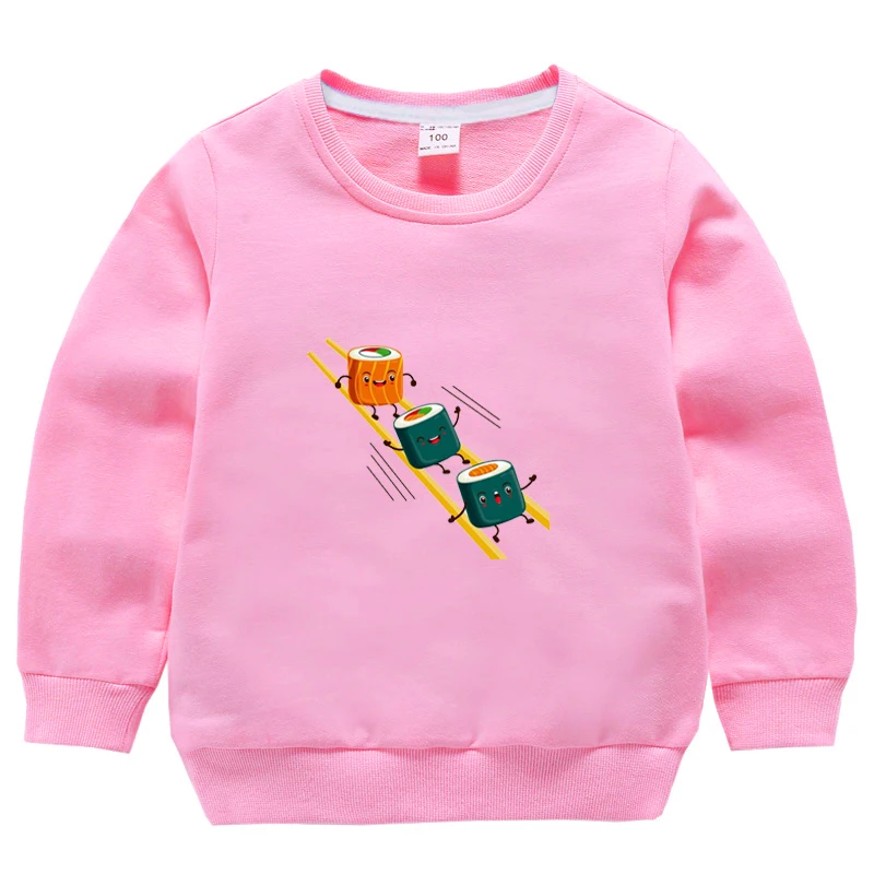 Детская толстовка с капюшоном с принтом суши и бега; Sudaderas; одежда с рисунком; топы с длинными рукавами для маленьких девочек; футболка; комплект