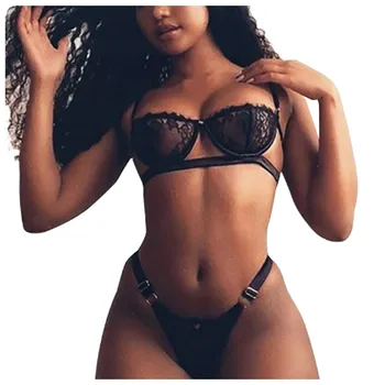 

Erotic Sexy Lingerie Hot Women Transparent Lace Halter Backless Bra Thong Sleepwear Nightwear Lingerie Set Lingerie Costumes