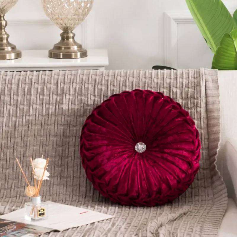 Wine Red Европейский стиль Подушка роскошные бархатные подушки Плиссированные ткани ручной работы круглые колеса Тыква подушки сиденья - Цвет: Wine Red