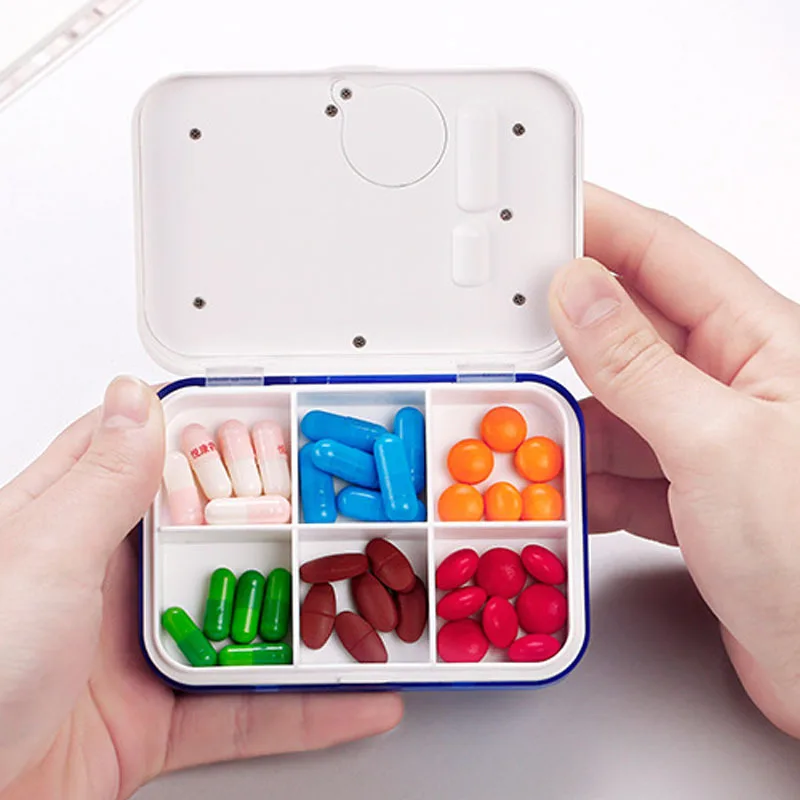 6 Grid Pill Box Medicine Storage Box Electronic Timing Reminder Medicine Boxes Alarm Timer Pills Organizer Pill Cases Travel