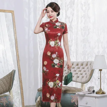 

2020 Time-limited Shows Improved Qipao Dress Party Long Silk Cheongsam Chinese Costume Wholesale Women To Restore Ancient Ways