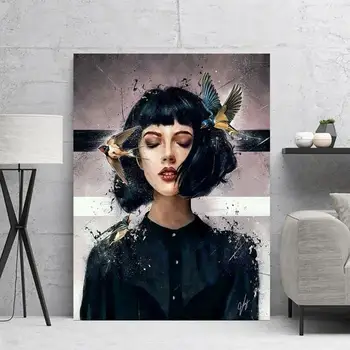 

HD Prints Nordic Style Short Hair Woman Modular Picture Wall Art Abstract Canvas Painting Fashion Home Decor Poster Living Room