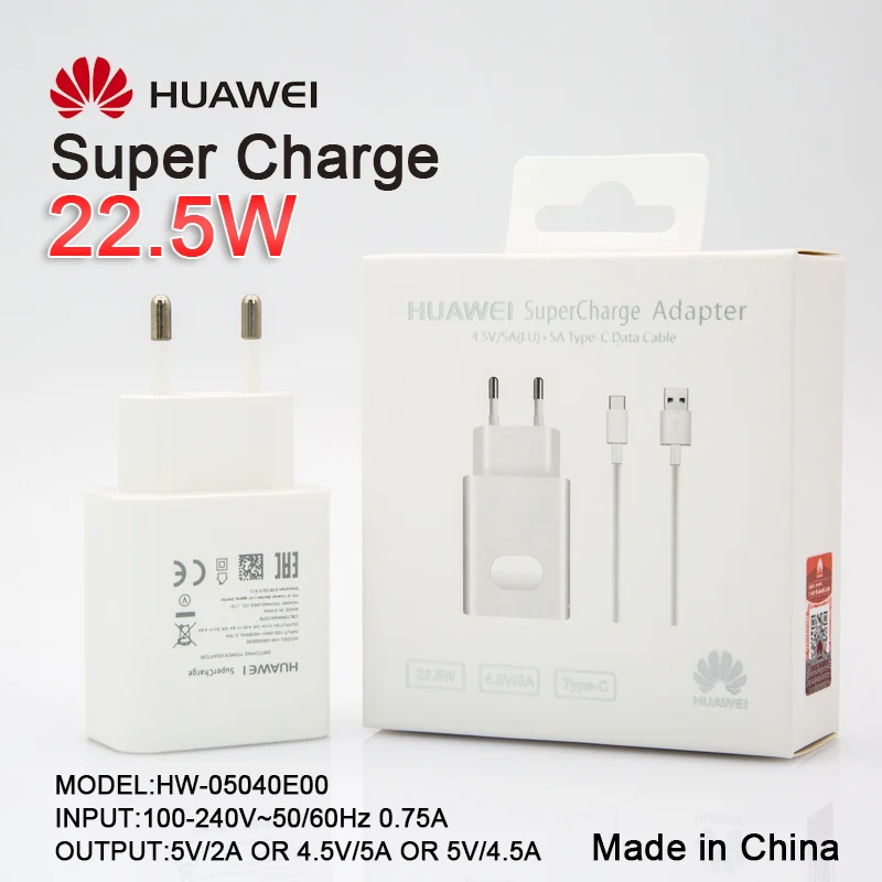 

HUAWEI Original Fast Charger Mate 9 10 Mate 20 Pro P20 Supercharge Quick Travel Wall Adapter 4.5V5A/5V4.5A Type-C 3.0 USB Cable